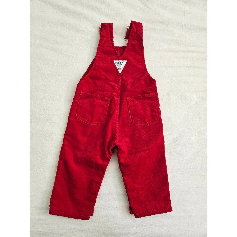 Vintage OshKosh B'Gosh Red Corduroy Overalls Made in USA Baby 12M Fourth Of July